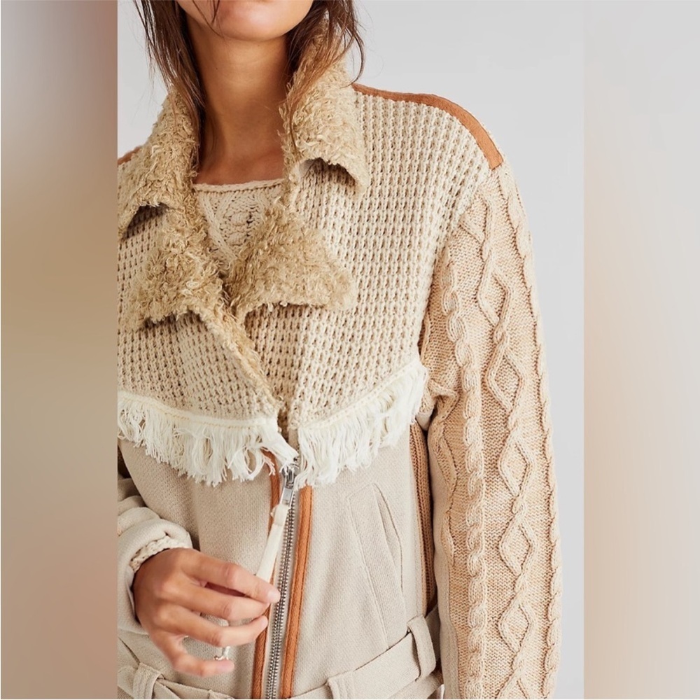 New ▶️ Free People ◀️ We the Free Cozy Knit Mix Moto Jacket NWOT Retail $398 - Picture 7 of 17